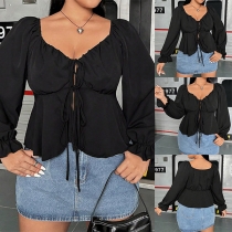 Fashion V-neck Puff Long Sleeve Plus-size Cardigan