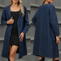 Fashion V-neck Long Sleeve Button Denim Jacket