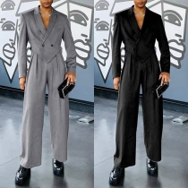 Elegant Two-piece Suit Set for Men Consist of Irregular Hemline Crop Blazer and Straight-cut Pants