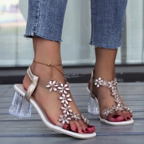 Fashion Rhinestone Open-toe Block Heeled Slingback Sandals