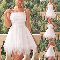 Fashion Ruffle Sweetheart Neckline Irregular Hemline Mesh Tutu Party Dress