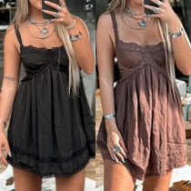 Fashion Lace Spliced Sweetheart Neckline Cami Dress