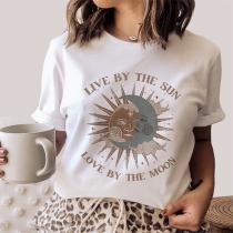 Vintage Floral Printed Crew Neck Short Sleeve Shirt