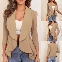 Fashion Lapel Long Sleeve Irregular Hemline Blazer