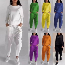Fashion Solid Color Two-piece Set Consist of Sweatshirt and Sweatpants with Side Patch Pockets
