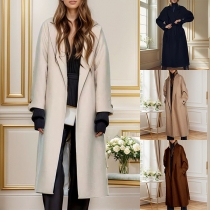 Fashion Notch Lapel Long Sleeve Longline Jacket