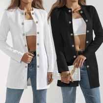 Fashion Solid Color Cable Pattern Long Sleeve Double Breasted Cardigan