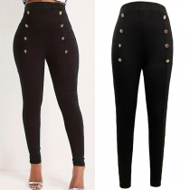 Fashion Double-breasted High-rise Skinny Pants