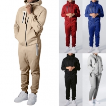 Fashion Two-piece Sport Set for Men Consist of Drawstring Hooded Sweatshirt and Sweatpants