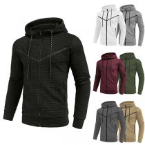 Fashion Long Sleeve Drawstring Hooded Texture Sweatshirt for Men