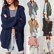 Casual Solid Color Long Sleeve Loose Knitted Cardigan