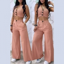 Fashion Two-piece Set Consist of Crop Top and Wide-leg Pants