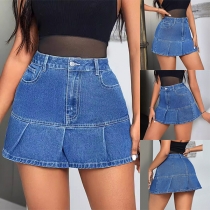 Fashion Ruffle Hemline Old-washed Denim Skirt