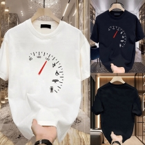 Fashion Clock Printed Crew Neck Short Sleeve Shirt for Men