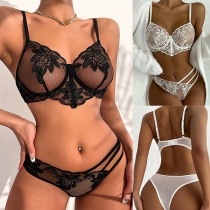 Sexy Semi-through Floral Embroidery Cutout Two-piece Lingerie Set