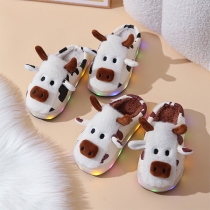 Cute Lighting Cartoon Cow Shape Warm Plush Slipper for Kids
