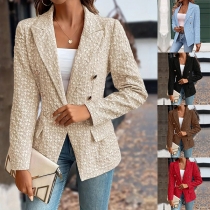 Fashion Jacquard Double-breasted Notch Lapel Long Sleeve Blazer