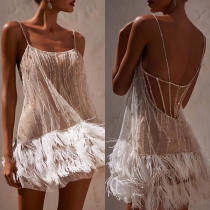 Fashion Bling-bling Tassel Backless Tiered Party Dress