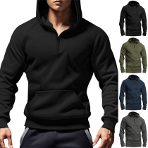 Fashion Half-zipper Hooded Long Sleeve Kangaroo Pocket Contrast Color Sweatshirt for Men