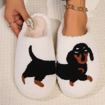Fashion Cartoon Dog Printed Warm Plush Slipper