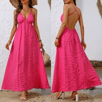 Sexy V-neck Cross Backless Texture Dress
