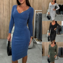 Fashion V-neck Long Sleeve Bodycon Dress