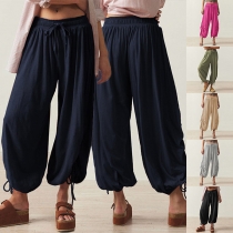 Casual Elastic Drawstring Waist Loose Lantern Pants