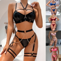 Sexy Cutout O-ring Chain Three-piece Lingerie Set