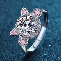 Cute Cartoon Cat Rhinestone Adjustable Ring