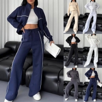 Street Fashion Stripe Printed Sporty Two-piece Set Consist of Jacket and Sweatpants