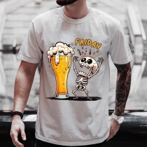 Chic Unisex Shirt with Skull and Beer Printed