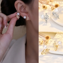 Fashion Rhinestone Leaf Shape Pearl Earrings