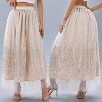 Fashion Bling-bling Gauze Spliced High-rise Skirt
