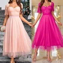 Fashion Sweetheart Neckline Short Sleeve High-rise Gauze Party Dress