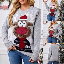 Cute Cartoon Crew Neck Long Sleeve Sweater for Family