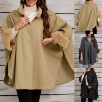 Fashion Plush Spliced  Elbow Sleeve Side Slit Cape--Poncho for Women
