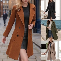 Fashion Solid Color Double-breasted Notch Lapel Long Sleeve Duffle Jacket