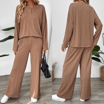 Fashion Texture Two-piece Set Consist of Crew Neck Shirt and Wide-leg Pants