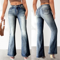 Fashion Old-washed Wide-leg Denim Jeans