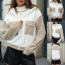 Fashion Plush Spliced Corduroy Contrast Color Jacket