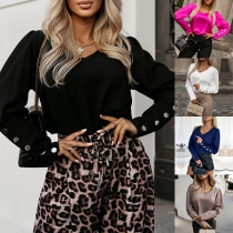 Fashion V-neck Button Long Sleeve Shirt