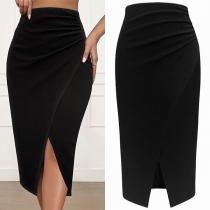 Elegant High-rise Front Slit Bodycon Skirt