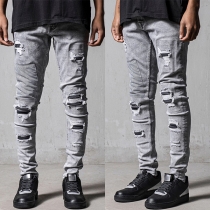 Street Fashion Distressed Old-washed Denim Jeans for Men