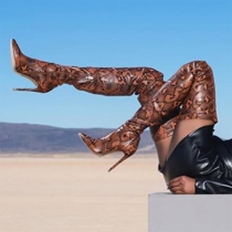 Sexy Snake Printed Pointed-toe High-heeled Over-the-knee Boots