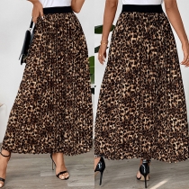 Fashion Leopard Printed High-rise Pleated Skirt