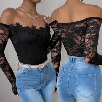 Sexy Off-the-shoulder Floral Jacquard Lace Bodysuit