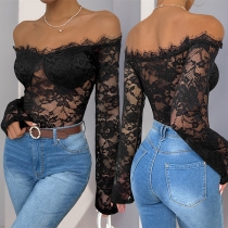 Sexy Off-the-shoulder Long Sleeve Lace Bodysuit