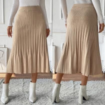 Fashion Solid Color High-rise Pleated Skirt