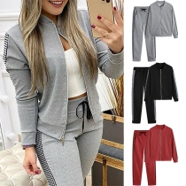 Fashion Plaid Sporty Two-piece Consist of Sweatshirt Jacket and Slim-fit Pants