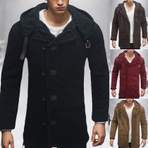 Fashion Warm Plush Lined Hooded Bucklet Coat for Men
